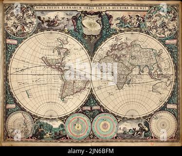 A New World Map in Light of the Published 1665. Author - Frederik de Wit. Stock Photo