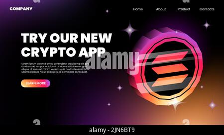 Crypto App. Gradient Website Landing Page Template. Vector illustration Stock Vector