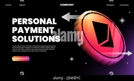 Personal Payment Solutions Landing page Template. Cryptocurrency Web Banner. Vector illustration Stock Vector