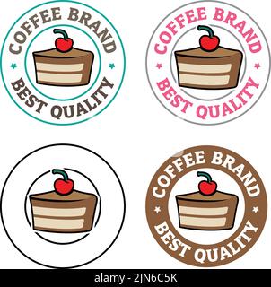 Round Cake and Cherry Icon with Text isolated on a White Background Stock Vector