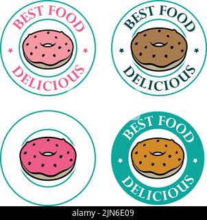 Round Doughnut or Donut Icon with Text isolated on a White Background Stock Vector