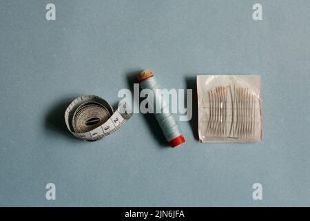 copy space image of sewing tools. Sewing accessories. Sewing utensils Stock Photo