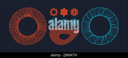 Abstract design elements. Set of graphic flowers. Retro musical plate made of wavy lines. Vector illustration. Stock Vector