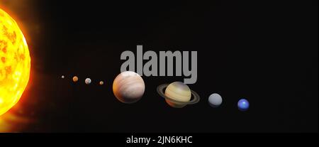 Solar system and planets in outer space. Elements of this image furnished by NASA. 3D render illustration. Stock Photo