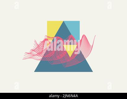 Abstract composition with simple geometric figures. Motion sound wave. Modern art graphics. Cover design template. Vector for banner, brochure, poster Stock Vector