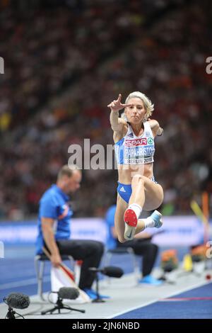 Paraskevi Papachristou participating in the Triple Jump at the European Athletics Championships in Berlin 2018. Stock Photo