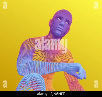 Man is thinking. Artificial intelligence concept. Digital technology background. Vector illustration. Stock Vector