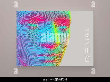 Illustration of an man's face created from small cubes. Anonymous social masking. Technology and robotics concept. Voxel art. 3D vector illustration. Stock Vector