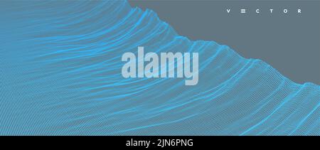Array with dynamic particles. Futuristic technology style. Texture. Vector illustration with particle. 3D grid surface. Stock Vector