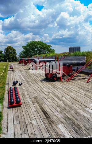 Baltimore, MD, USA – August 2, 2022: Cannons at the Fort McHenry National Monument and Historic Shrine in Baltimore City. Stock Photo