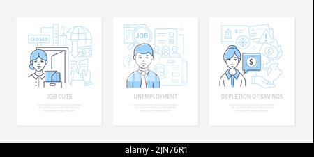 Job cuts and unemployment - line design style banners set Stock Vector