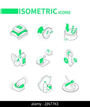 Crop failure and food prices - modern line isometric icons set Stock Vector