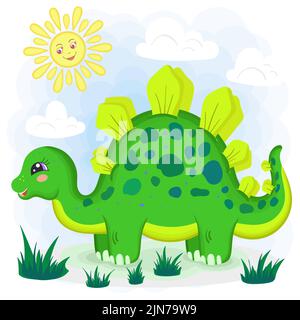 Little dinosaur stegosaurus. Children's illustration. Vector Stock Vector