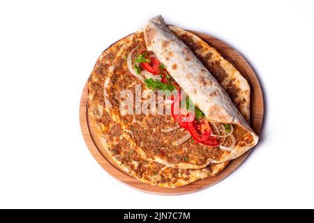 Turkish foods; Turkish pizza -Lahmacun Stock Photo