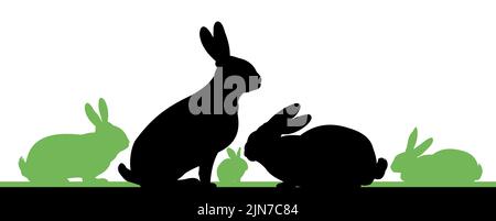 Rabbits are grazing. Picture silhouette. Farm pets. Fur animals. Isolated on white background. Vector. Stock Vector