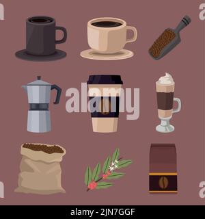 nine coffee drink icons Stock Vector