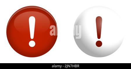Exclamation mark symbol in dome sphere or 3d circle, red and white version Stock Vector