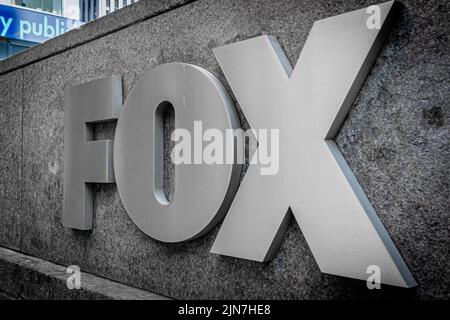 USA. 09th Aug, 2022. Marquee at the main entrance to the FOX News Headquarters building in Manhattan. (Photo by Erik McGregor/Sipa USA) Credit: Sipa USA/Alamy Live News Stock Photo