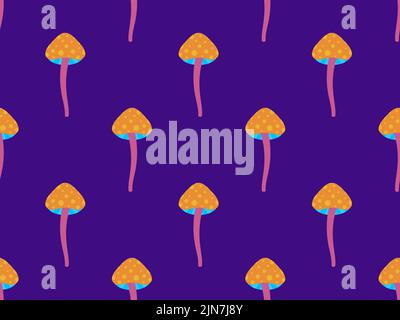 Mushrooms seamless pattern. Mushrooms on a purple background. Design for posters, wrapping paper and promotional items. Vector illustration Stock Vector