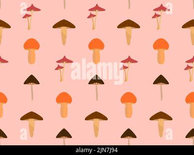 Mushrooms seamless pattern. Various mushrooms, edible and toadstools. Poisonous mushrooms and hallucinogenic fly agaric. Design for banners and promot Stock Vector