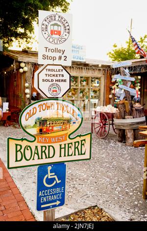 Old Town Trolley stop in Key West, Florida, FL, USA Stock Photo