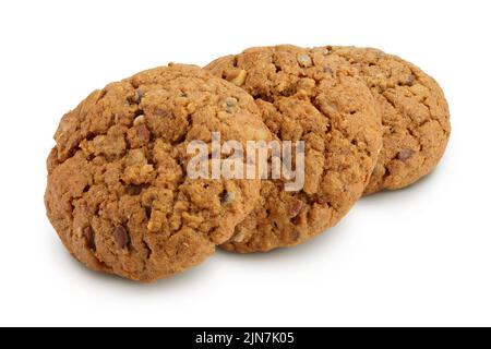 oatmeal cookies with flax, pumpkin and sunflower seeds isolated on white background with full depth of field Stock Photo