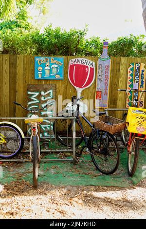 Bike rack at Blue Heaven Bar restaurant in Key West, Florida, FL, USA Stock Photo