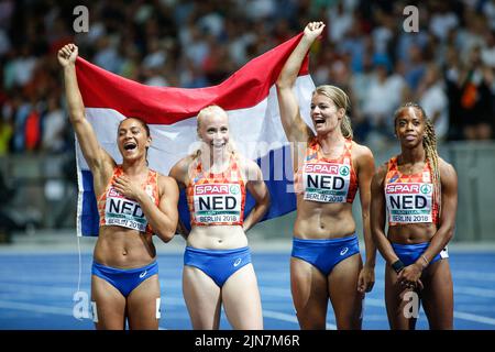 4x100 relay girls from the Netherlands at the European Athletics Championships in Berlin 2018. Stock Photo