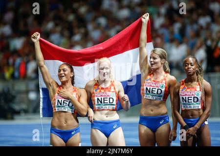 4x100 relay girls from the Netherlands at the European Athletics Championships in Berlin 2018. Stock Photo