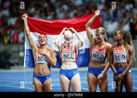 4x100 relay girls from the Netherlands at the European Athletics Championships in Berlin 2018. Stock Photo