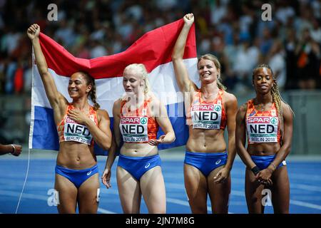 4x100 relay girls from the Netherlands at the European Athletics Championships in Berlin 2018. Stock Photo