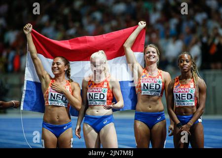 4x100 relay girls from the Netherlands at the European Athletics Championships in Berlin 2018. Stock Photo