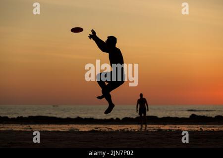 Silhouette of Frisbee Player Stock Vector - Illustration of catch