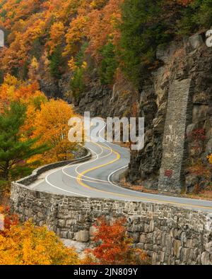 A twisting road along the Delaware River, New York. Stock Photo