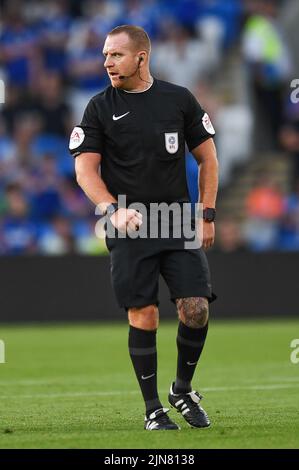 Cardiff, UK. 09th Aug, 2022. referee, Lee Swabey, during the game in Cardiff, United Kingdom on 8/9/2022. (Photo by Mike Jones/News Images/Sipa USA) Credit: Sipa USA/Alamy Live News Stock Photo