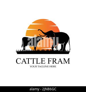 Premium quality Grass Cow Angus Farm Castle Logo Icon Vector Stock Vector