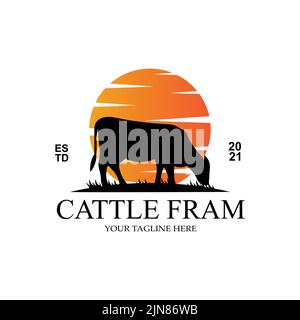 Premium quality Grass Cow Angus Farm Castle Logo Icon Vector Stock Vector