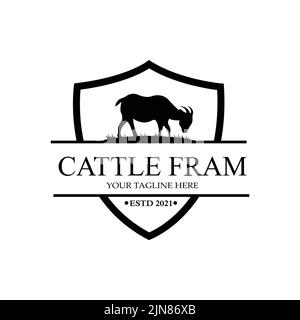 Angus Grass Cow Castle Logo Icon Vector with Shield Premium Quality Stock Vector