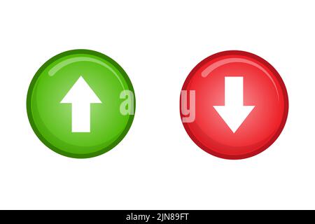 Arrow up on green circle and arrow down on red circle icon vector  for graphic design, logo, website, social media, mobile app, UI illustration Stock Vector