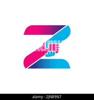 handshake logo isolated on letter Z alphabet. Business partnership and union logo design. Stock Vector