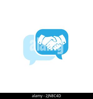 Partnership discussion logo design. Handshake isolated on bubble chat illustration Stock Vector