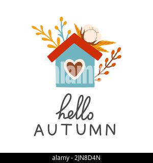 Hello autumn birdhouse fall season vector elements Stock Vector