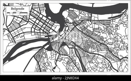 Belgrade Serbia City Map in Black and White Color in Retro Style Isolated on White. Outline Map. Vector Illustration. Stock Vector