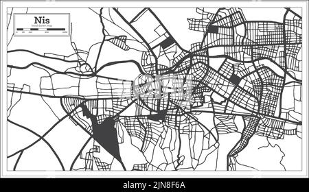Nis Serbia City Map in Black and White Color in Retro Style Isolated on White. Outline Map. Vector Illustration. Stock Vector