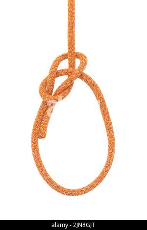 The bowline is an ancient and simple knot used to form a fixed loop at the end of a rope Stock Photo