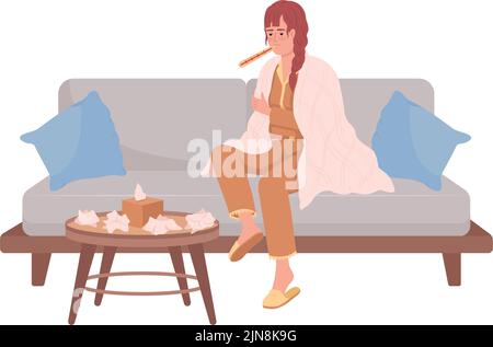 Woman suffering from cold semi flat color vector character Stock Vector