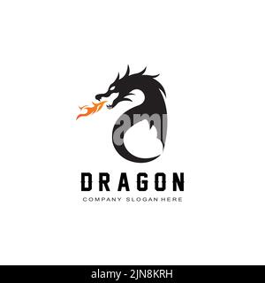 Vector Fire dragon logo icon, scary legend winged animal, illustration concept Stock Vector