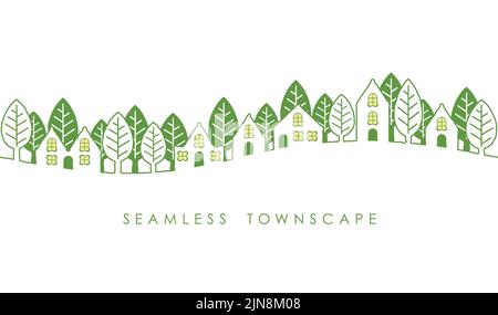Seamless Townscape With Text Space Isolated On A White Background. Vector Illustration. Horizontally Repeatable. Stock Vector