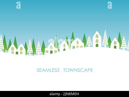 Seamless Townscape With Text Space Isolated On A White Background. Vector Illustration. Horizontally Repeatable. Stock Vector