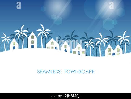 Seamless Townscape With Text Space Isolated On A White Background. Vector Illustration. Horizontally Repeatable. Stock Vector